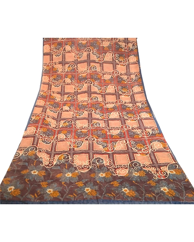 Sanskriti Vintage Multi Sarees Pure Georgette Silk Sari Printed 5Yd Craft Fabric, PRG-10900-Multi-Printed Floral Design-Pure Georgette Silk-8