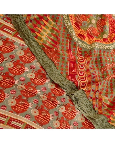 Sanskriti Vintage Red Sarees Pure Georgette Silk Sari Printed 5Yd Craft Fabric, PRG-10905-Red-Printed Floral Design-Pure Georgette Silk-1