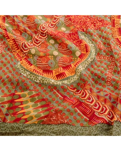 Sanskriti Vintage Red Sarees Pure Georgette Silk Sari Printed 5Yd Craft Fabric, PRG-10905-Red-Printed Floral Design-Pure Georgette Silk-6