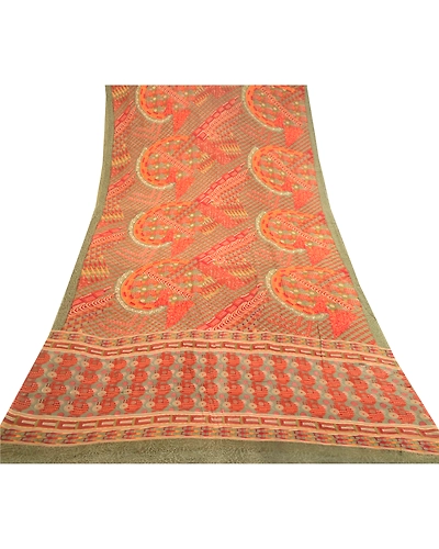 Sanskriti Vintage Red Sarees Pure Georgette Silk Sari Printed 5Yd Craft Fabric, PRG-10905-Red-Printed Floral Design-Pure Georgette Silk-8
