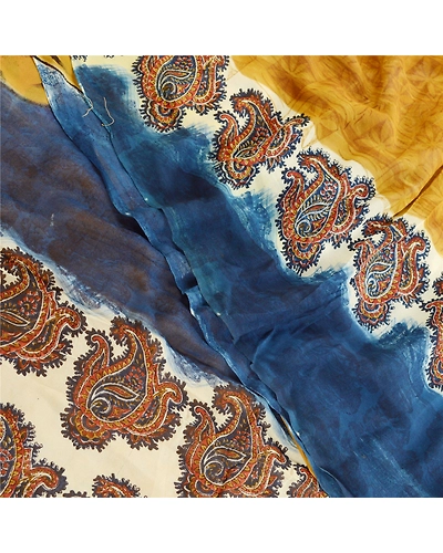 Sanskriti Vintage Brown Sarees Pure Georgette Silk Printed Sari 5Yd Craft Fabric, PRG-10919-Golden Brown-Printed Floral Design-Pure Georgette Silk-1