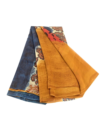 Sanskriti Vintage Brown Sarees Pure Georgette Silk Printed Sari 5Yd Craft Fabric, PRG-10919-Golden Brown-Printed Floral Design-Pure Georgette Silk-2
