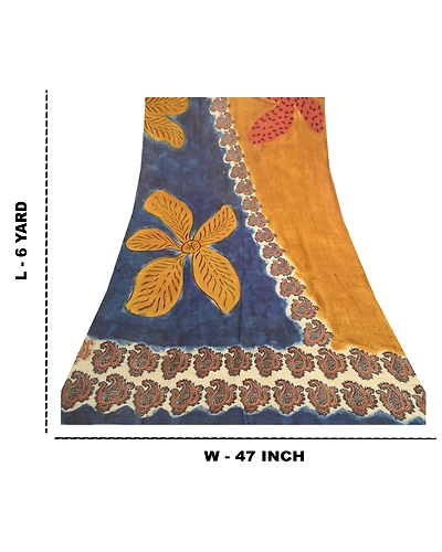 Sanskriti Vintage Brown Sarees Pure Georgette Silk Printed Sari 5Yd Craft Fabric, PRG-10919-Golden Brown-Printed Floral Design-Pure Georgette Silk-3