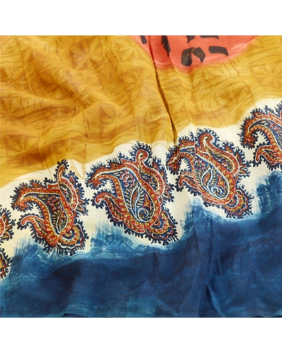 Sanskriti Vintage Brown Sarees Pure Georgette Silk Printed Sari 5Yd Craft Fabric, PRG-10919-Golden Brown-Printed Floral Design-Pure Georgette Silk-6