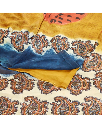 Sanskriti Vintage Brown Sarees Pure Georgette Silk Printed Sari 5Yd Craft Fabric, PRG-10919-Golden Brown-Printed Floral Design-Pure Georgette Silk-7