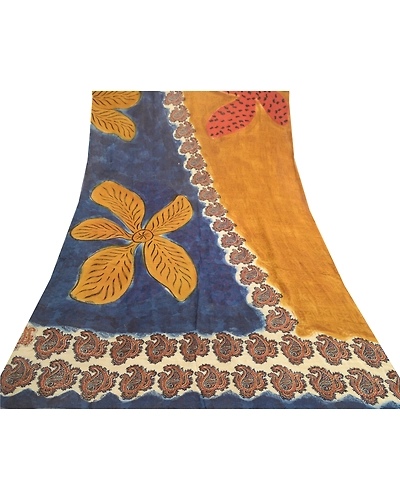 Sanskriti Vintage Brown Sarees Pure Georgette Silk Printed Sari 5Yd Craft Fabric, PRG-10919-Golden Brown-Printed Floral Design-Pure Georgette Silk-8