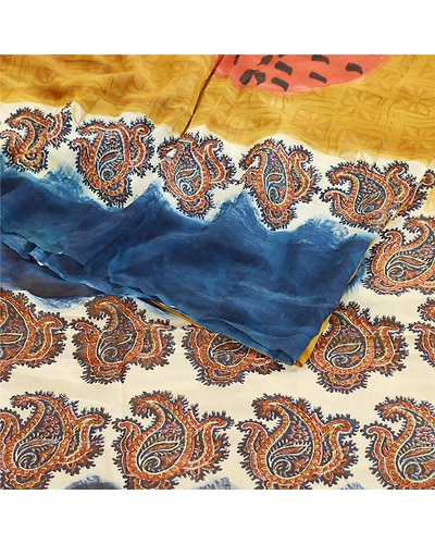 Sanskriti Vintage Brown Sarees Pure Georgette Silk Printed Sari 5Yd Craft Fabric, PRG-10919-Golden Brown-Printed Floral Design-Pure Georgette Silk-9