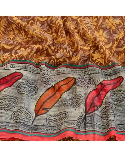 Sanskriti Vintage Brown Sarees Pure Georgette Silk Printed Sari 5Yd Craft Fabric, PRG-10921-Brown-Printed Floral Design-Pure Georgette Silk-6