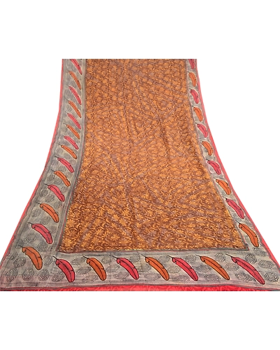 Sanskriti Vintage Brown Sarees Pure Georgette Silk Printed Sari 5Yd Craft Fabric, PRG-10921-Brown-Printed Floral Design-Pure Georgette Silk-8