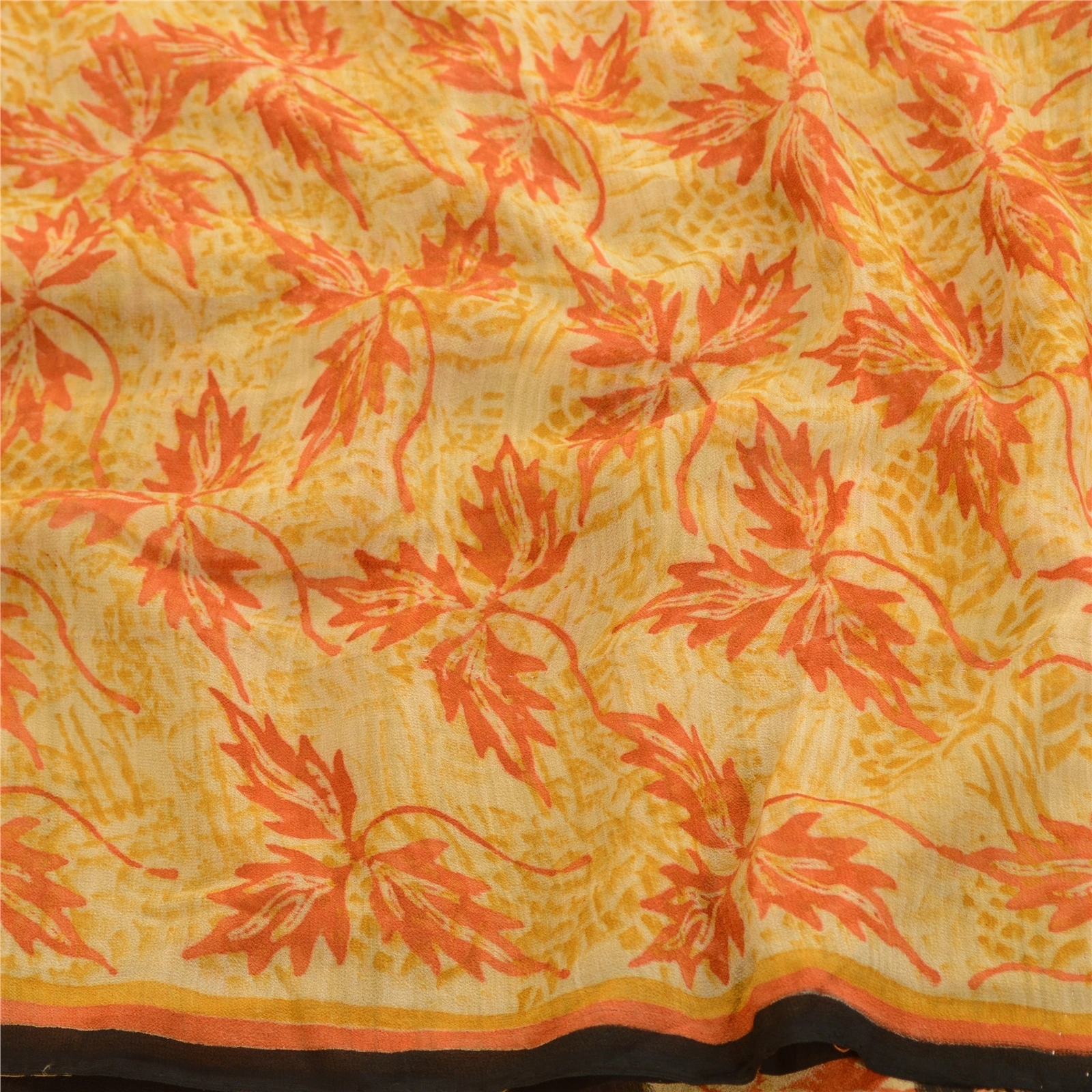 Sanskriti Vintage Orange Sarees Pure Georgette Silk Printed Sari Craft Fabric, PRG-10926-Orange-Printed Floral Design-Pure Georgette Silk-6