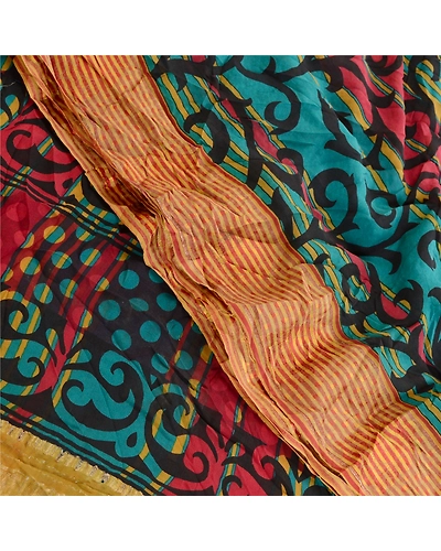 Sanskriti Vintage Blue Sarees Pure Georgette Silk Printed Zari Sari Craft Fabric, PRG-10927-Blue-Printed Floral Design-Pure Georgette Silk-1