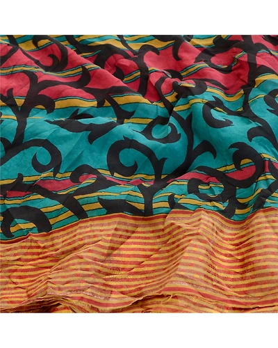 Sanskriti Vintage Blue Sarees Pure Georgette Silk Printed Zari Sari Craft Fabric, PRG-10927-Blue-Printed Floral Design-Pure Georgette Silk-6