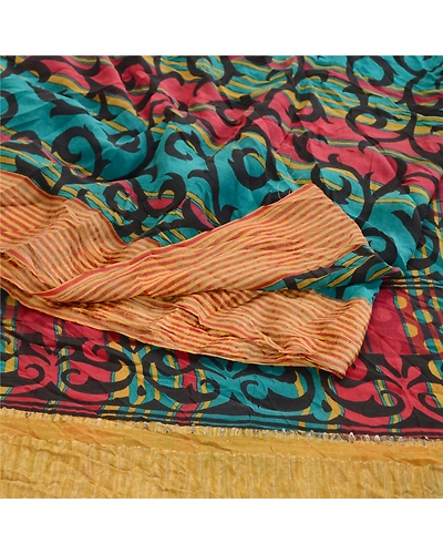 Sanskriti Vintage Blue Sarees Pure Georgette Silk Printed Zari Sari Craft Fabric, PRG-10927-Blue-Printed Floral Design-Pure Georgette Silk-7