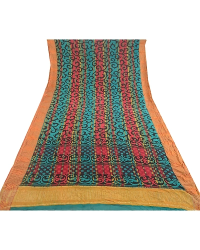 Sanskriti Vintage Blue Sarees Pure Georgette Silk Printed Zari Sari Craft Fabric, PRG-10927-Blue-Printed Floral Design-Pure Georgette Silk-8