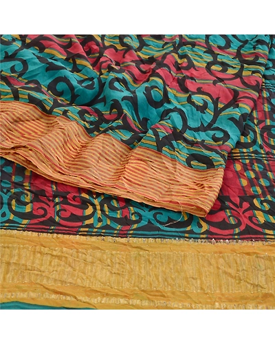 Sanskriti Vintage Blue Sarees Pure Georgette Silk Printed Zari Sari Craft Fabric, PRG-10927-Blue-Printed Floral Design-Pure Georgette Silk-9