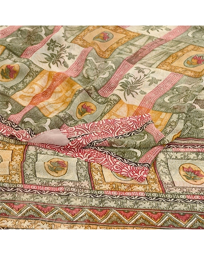 Sanskriti Vintage Multi Indian Sarees Georgette Printed Sari Soft Craft Fabric, PRG-10928-Multi-Printed Floral Design-Poly Georgette-1