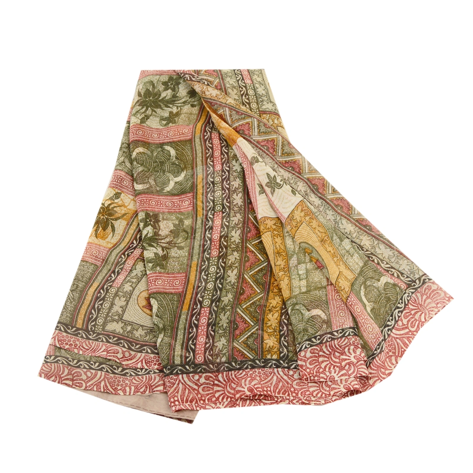 Sanskriti Vintage Multi Indian Sarees Georgette Printed Sari Soft Craft Fabric, PRG-10928-Multi-Printed Floral Design-Poly Georgette-2