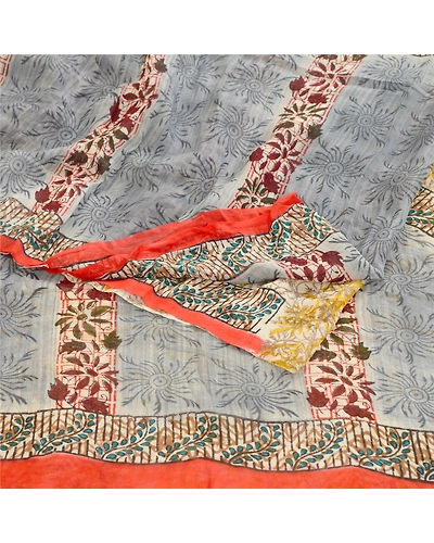 Sanskriti Vintage Yellow Sarees Pure Georgette Silk Printed Sari Craft Fabric, PRG-10930-Yellow-Printed Floral Design-Pure Georgette Silk-1