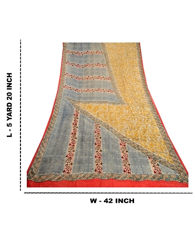 Sanskriti Vintage Yellow Sarees Pure Georgette Silk Printed Sari Craft Fabric, PRG-10930-Yellow-Printed Floral Design-Pure Georgette Silk-3