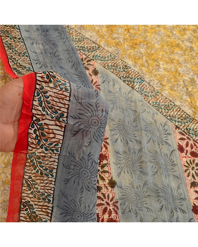 Sanskriti Vintage Yellow Sarees Pure Georgette Silk Printed Sari Craft Fabric, PRG-10930-Yellow-Printed Floral Design-Pure Georgette Silk-4