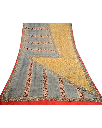 Sanskriti Vintage Yellow Sarees Pure Georgette Silk Printed Sari Craft Fabric, PRG-10930-Yellow-Printed Floral Design-Pure Georgette Silk-8