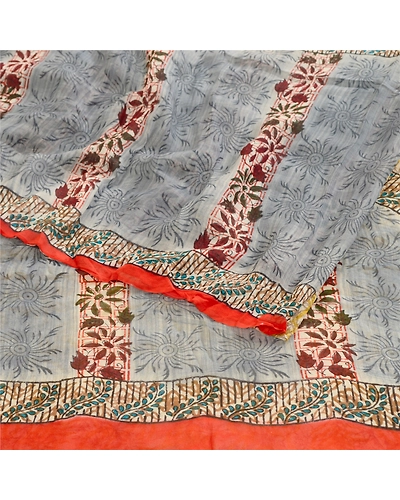 Sanskriti Vintage Yellow Sarees Pure Georgette Silk Printed Sari Craft Fabric, PRG-10930-Yellow-Printed Floral Design-Pure Georgette Silk-9