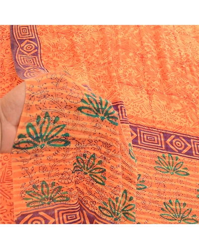 Sanskriti Vintage Red Sarees Pure Georgette Silk Printed Sari Soft Craft Fabric, PRG-10931-Red-Printed Floral Design-Pure Georgette Silk-4