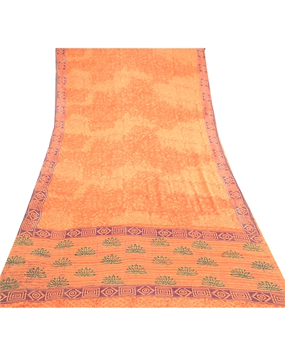 Sanskriti Vintage Red Sarees Pure Georgette Silk Printed Sari Soft Craft Fabric, PRG-10931-Red-Printed Floral Design-Pure Georgette Silk-8
