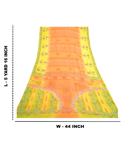 Sanskriti Vintage Orange Sarees Pure Georgette Silk Printed Sari Craft Fabric, PRG-10933-Orange-Printed Floral Design-Pure Georgette Silk-3