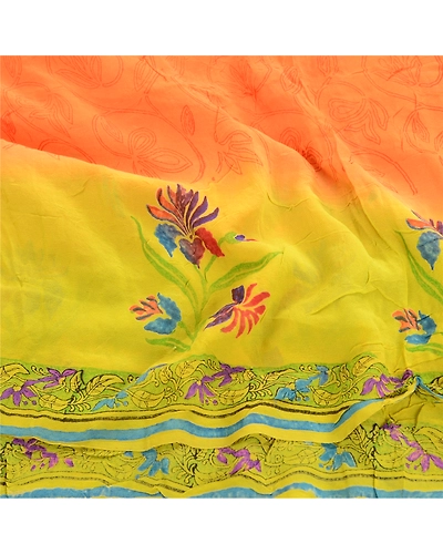 Sanskriti Vintage Orange Sarees Pure Georgette Silk Printed Sari Craft Fabric, PRG-10933-Orange-Printed Floral Design-Pure Georgette Silk-6
