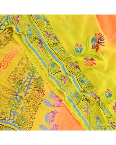 Sanskriti Vintage Orange Sarees Pure Georgette Silk Printed Sari Craft Fabric, PRG-10933-Orange-Printed Floral Design-Pure Georgette Silk-7