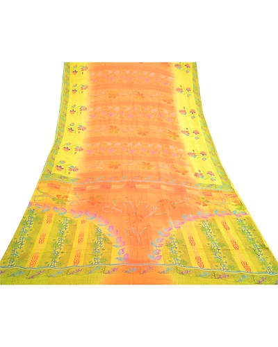 Sanskriti Vintage Orange Sarees Pure Georgette Silk Printed Sari Craft Fabric, PRG-10933-Orange-Printed Floral Design-Pure Georgette Silk-8