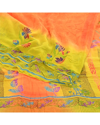 Sanskriti Vintage Orange Sarees Pure Georgette Silk Printed Sari Craft Fabric, PRG-10933-Orange-Printed Floral Design-Pure Georgette Silk-9