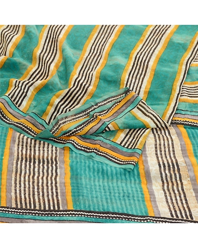 Sanskriti Vintage Blue Sarees Pure Georgette Silk Printed Sari 5Yd Craft Fabric, PRG-10940-Blue-Printed Floral Design-Pure Georgette Silk-1
