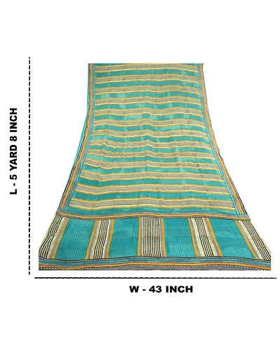 Sanskriti Vintage Blue Sarees Pure Georgette Silk Printed Sari 5Yd Craft Fabric, PRG-10940-Blue-Printed Floral Design-Pure Georgette Silk-3