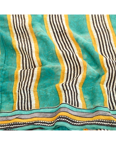 Sanskriti Vintage Blue Sarees Pure Georgette Silk Printed Sari 5Yd Craft Fabric, PRG-10940-Blue-Printed Floral Design-Pure Georgette Silk-6