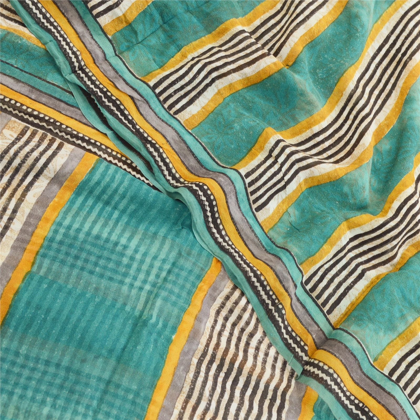 Sanskriti Vintage Blue Sarees Pure Georgette Silk Printed Sari 5Yd Craft Fabric, PRG-10940-Blue-Printed Floral Design-Pure Georgette Silk-7