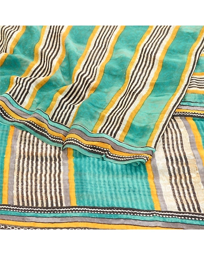 Sanskriti Vintage Blue Sarees Pure Georgette Silk Printed Sari 5Yd Craft Fabric, PRG-10940-Blue-Printed Floral Design-Pure Georgette Silk-9