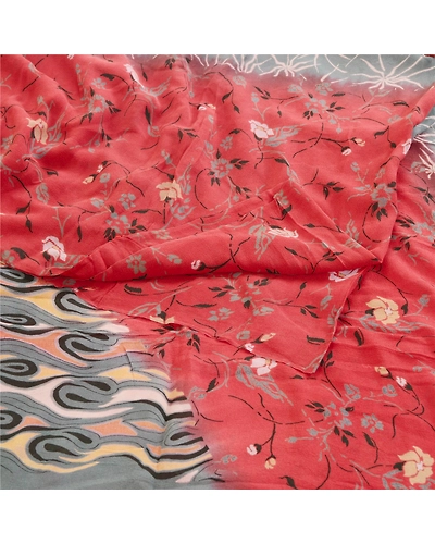 Sanskriti Vintage Red Sarees Pure Georgette Silk Printed Sari Soft Craft Fabric, PRG-10942-Red-Printed Floral Design-Pure Georgette Silk-1