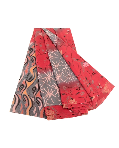 Sanskriti Vintage Red Sarees Pure Georgette Silk Printed Sari Soft Craft Fabric, PRG-10942-Red-Printed Floral Design-Pure Georgette Silk-2