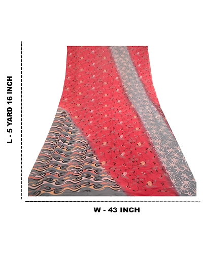 Sanskriti Vintage Red Sarees Pure Georgette Silk Printed Sari Soft Craft Fabric, PRG-10942-Red-Printed Floral Design-Pure Georgette Silk-3