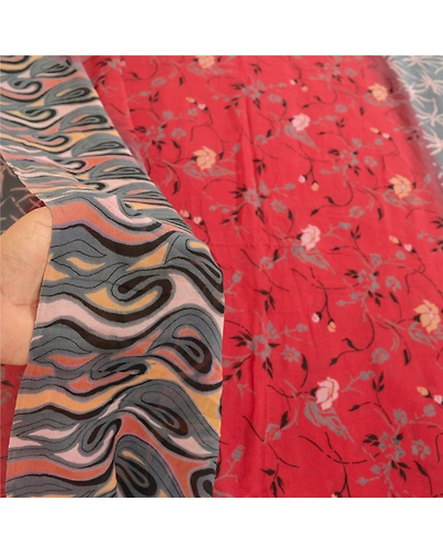 Sanskriti Vintage Red Sarees Pure Georgette Silk Printed Sari Soft Craft Fabric, PRG-10942-Red-Printed Floral Design-Pure Georgette Silk-4