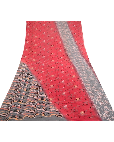 Sanskriti Vintage Red Sarees Pure Georgette Silk Printed Sari Soft Craft Fabric, PRG-10942-Red-Printed Floral Design-Pure Georgette Silk-8