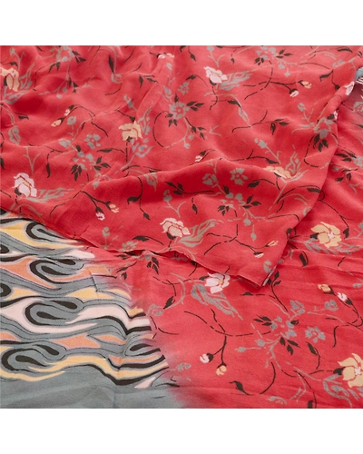 Sanskriti Vintage Red Sarees Pure Georgette Silk Printed Sari Soft Craft Fabric, PRG-10942-Red-Printed Floral Design-Pure Georgette Silk-9