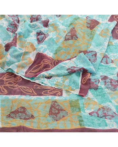 Sanskriti Vintage Blue Sarees Pure Georgette Silk Printed Sari 5Yd Craft Fabric, PRG-10944-Blue-Printed Floral Design-Pure Georgette Silk-1