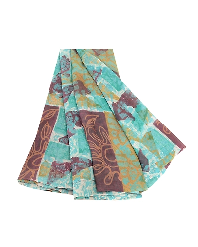 Sanskriti Vintage Blue Sarees Pure Georgette Silk Printed Sari 5Yd Craft Fabric, PRG-10944-Blue-Printed Floral Design-Pure Georgette Silk-2