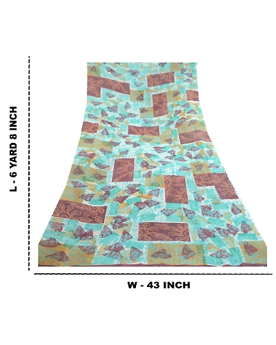Sanskriti Vintage Blue Sarees Pure Georgette Silk Printed Sari 5Yd Craft Fabric, PRG-10944-Blue-Printed Floral Design-Pure Georgette Silk-3
