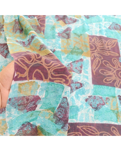 Sanskriti Vintage Blue Sarees Pure Georgette Silk Printed Sari 5Yd Craft Fabric, PRG-10944-Blue-Printed Floral Design-Pure Georgette Silk-4