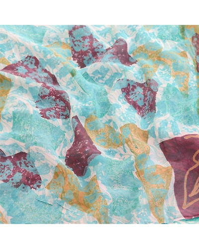 Sanskriti Vintage Blue Sarees Pure Georgette Silk Printed Sari 5Yd Craft Fabric, PRG-10944-Blue-Printed Floral Design-Pure Georgette Silk-6