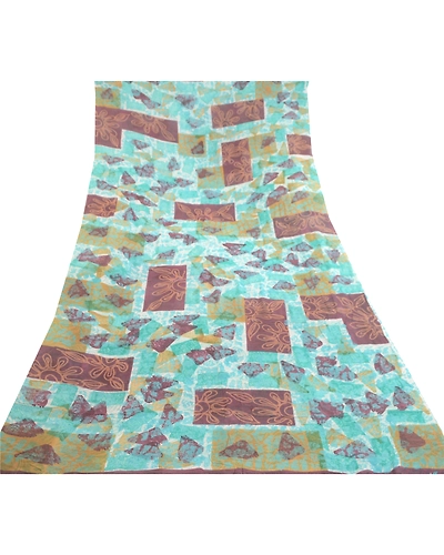 Sanskriti Vintage Blue Sarees Pure Georgette Silk Printed Sari 5Yd Craft Fabric, PRG-10944-Blue-Printed Floral Design-Pure Georgette Silk-8